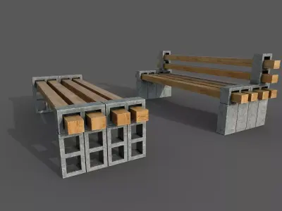 Bench and table Low-poly 3D model