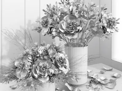 White camellia peony bouquet glass vases  3D model