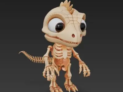 Mechanical Articulated Cute Baby Dinosaur Skeleton 3D print model