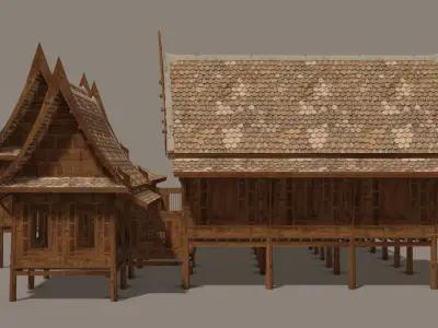 Central Thai traditional house-02 Low-poly 3D model Low-poly 3D model