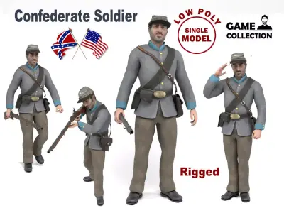 Confederate Soldier Low-poly 3D model
