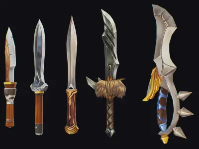 Dagger Edged Weapon Cartoon Medieval Melee Knife Iron Blade Low-poly 3D model