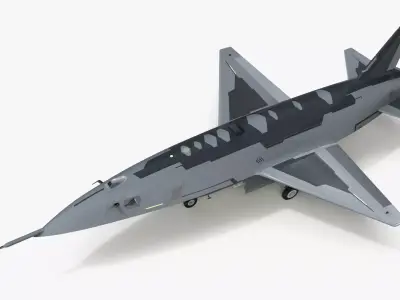 Tactical Stealth Jet with Landing Gear Deployed Grey Rigged 3D model