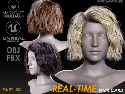 Real Time Hair Card Female Hairstyle part 08 Low-poly 3D model