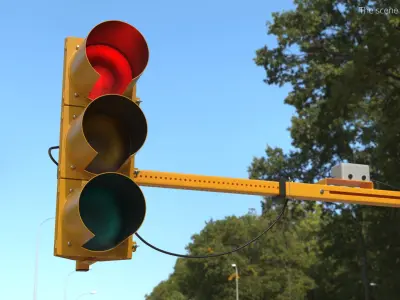 Mobile Traffic Signal Arm Trailer Yellow 3D model purchase