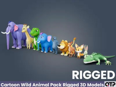 Cartoon Wild Animal Pack Rigged 3D Models Low-poly 3D model