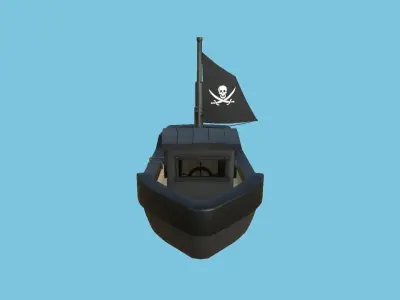 Cartoon Boat 03 - Black Pearl - Pirate - Low Poly Ship Low-poly 3D model