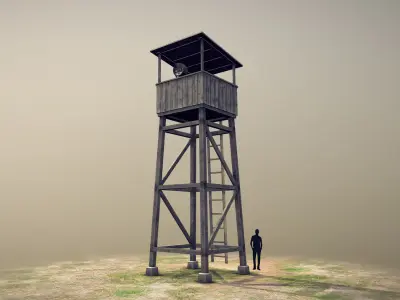 Observation Tower 01 with Damage Low-poly 3D model