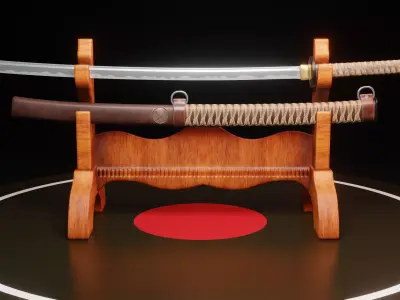 Katana two samurai swords Low-poly 3D model