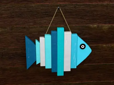 Wooden Fish Wall Decoration Low-poly 3D model