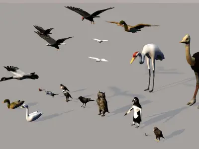 Game ready Low Poly bird collection two bald eagles flying in... Free low-poly 3D model