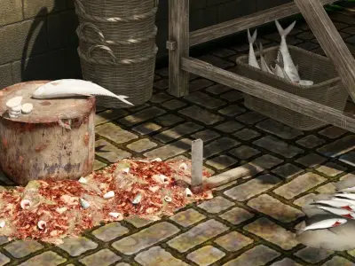 Medieval Fish Shop Low-poly 3D model