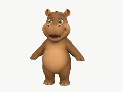 High-Quality Cute Cartoon Hippopotamus 3D model