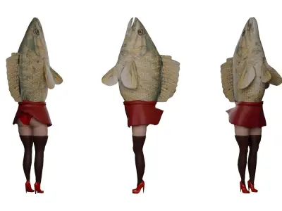 Fish lady reverse mermaid Low-poly 3D model