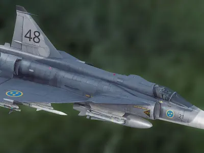 Saab 37 Viggen - with Cocpit - Fully Rigged-Multiple Decals Set Low-poly 3D model