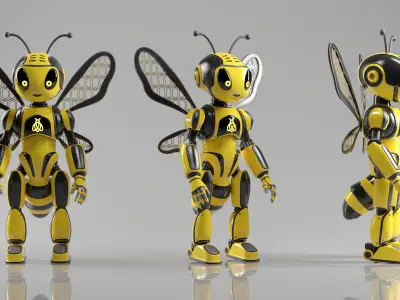 Futuristic Bee Robot Mascot Rigged Character Low-poly 3D model