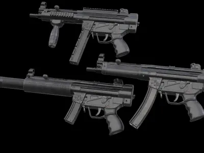 MP5A1 MP5SD1 with Silencer Scope Mount Rail Grip Low-poly 3D model