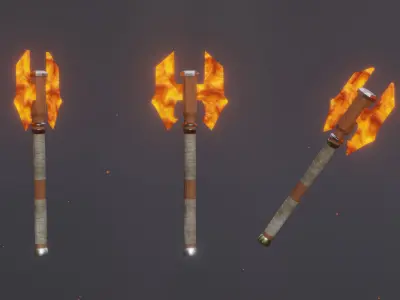 Set of 6 Elemental Double Bit Axe 01 - Fantasy weapon Low-poly 3D model
