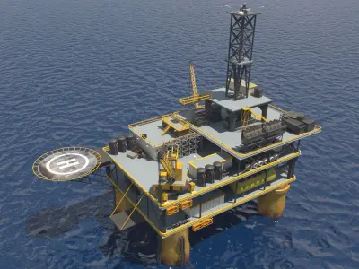 Oil rig textured 3D model