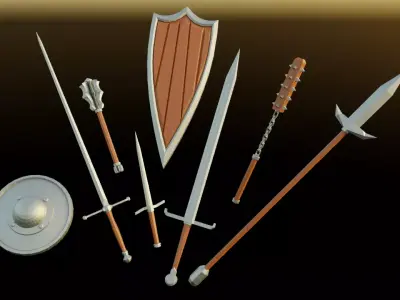 24 Low-poly Medieval Fantasy Weapons For Games And 3D Printing Low-poly 3D model