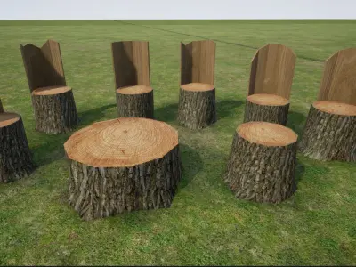 Stump Chair Low-poly 3D model