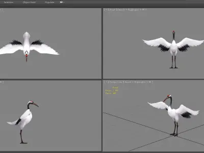 Cartoon White Crane - Red crowned Crane Low-poly 3D model