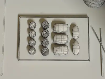 Sushis sushi on cutting board Low-poly 3D model