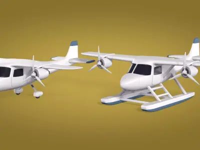 Light Aircraft - Airplane - Plane - Seaplane - Floatplane Low-poly 3D model