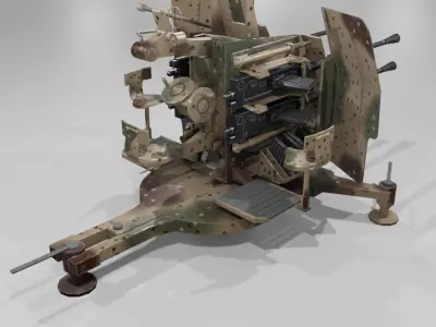 2cm Flak38 Flakvierling Antiairgun Low-poly 3D model