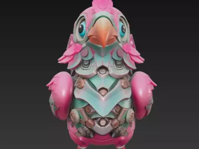 Pink Cyber Chick - Stylized Mecha Bird 3D Model 3D print model