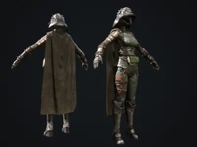 Female set 1 character Low-poly 3D model