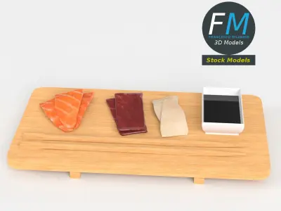 Sushi sashimi and soy sauce 3D model