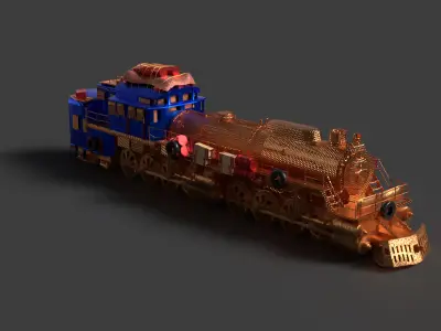 Steam locomotive train Low-poly 3D model