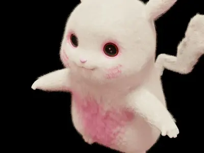 Pikachu Model With Fur Low-poly 3D model