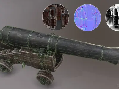 24-pounder naval cannon Low-poly 3D model