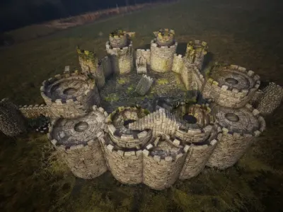 Overgrown Medieval Castle Walls And Towers 45 Assets Low-poly 3D model