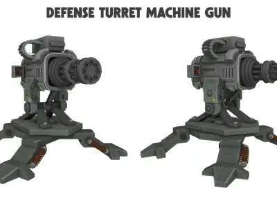 3D Defense Turret Machine Gun Animatable with Multi-Parts Low-poly 3D model