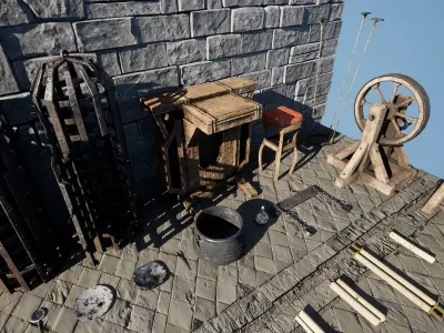 Medieval Engineer Props  35 Props Low-poly 3D model