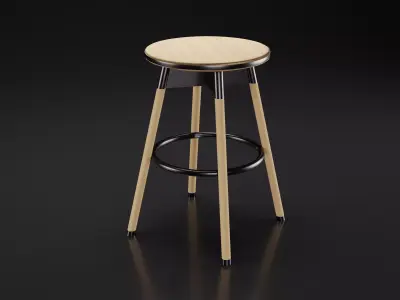 Chair wooden bar stool Free 3D model
