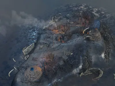 Top-Down Primal Settlement - LowPoly Low-poly 3D model