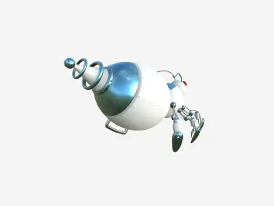 Cute Robot E06 White Blue - SciFi Character Design Low-poly 3D model