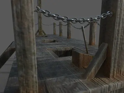Gallows 3D model wooden platform with ropes hanging from it Low-poly 3D model