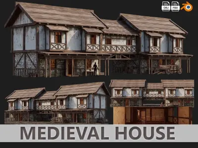 Medieval House PBR 4K GameReady Pack with Interiors 33 to 36 Low-poly 3D model