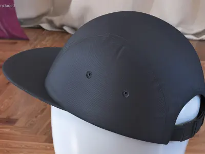 Strapback 5 Panel Cap Black 3D model