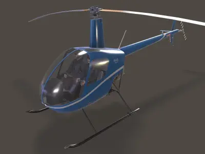 Robinson R22 Blue Complex Animation Low-poly 3D model