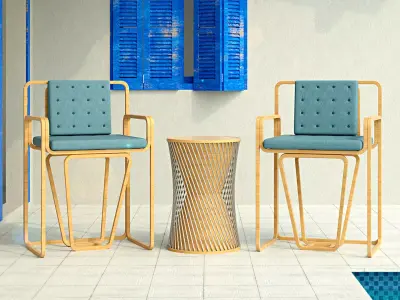 Set of garden chairs and tables 3D model