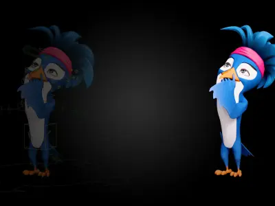 3D Blue - king fisher - Rigged Cartoon Bird Low-poly 3D model