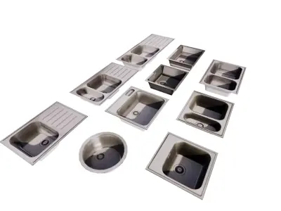 3D sink Stainless Steel Kitchen Sink Collection Low-poly 3D model