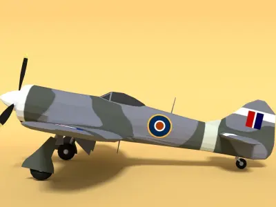 Low Poly Cartoon Hawker Tempest MKII Airplane Low-poly 3D model
