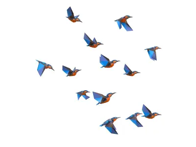 Animated Flock Birds lowpoly art style Calibri Low-poly 3D model